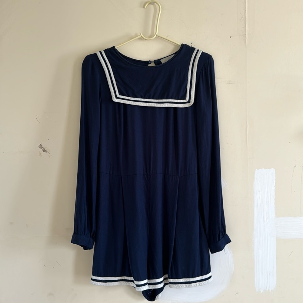 cute navy blue and white sailor romper 💙🤍